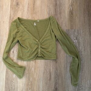 Olive Green Button-Up Women's Top